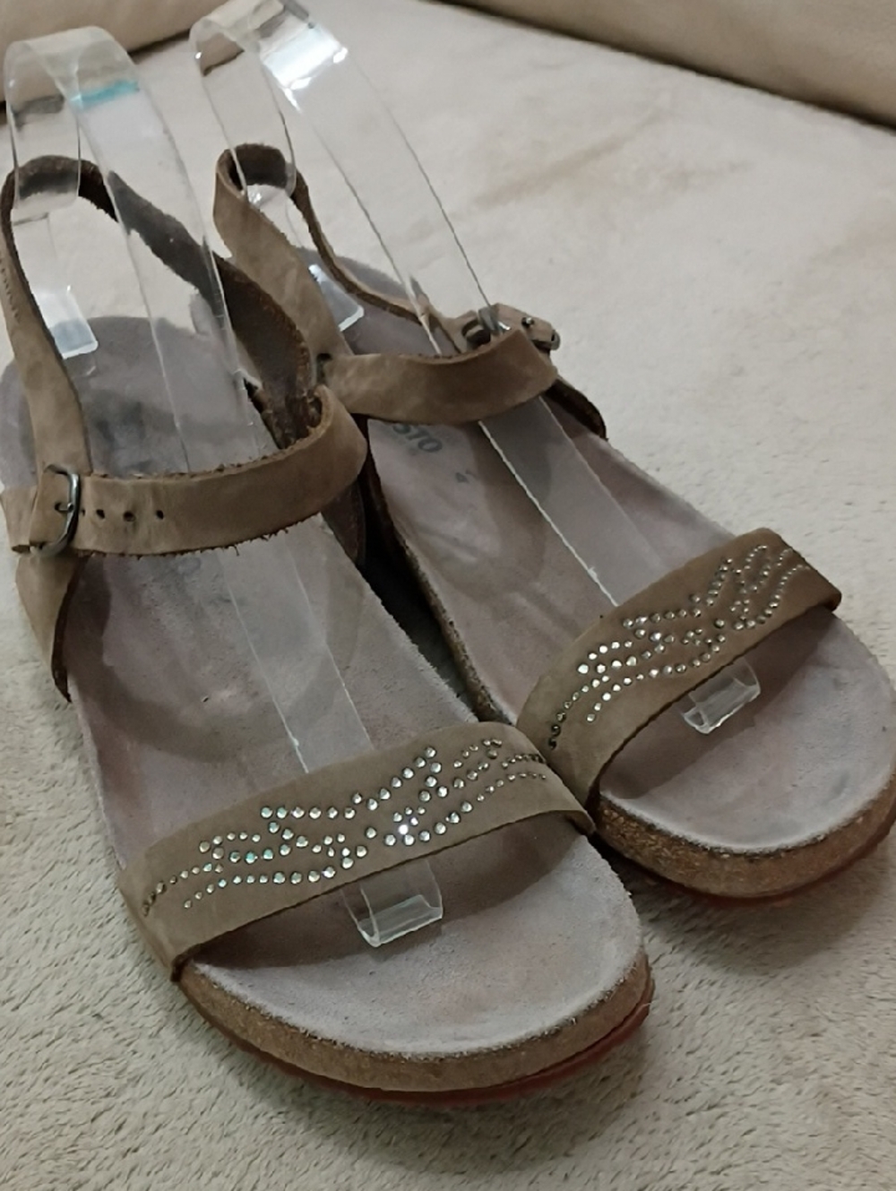 Mephisto Women's Tan Suede Rhinestone Wedge Sandals
